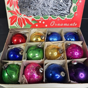 1950s Vintage Glass Christmas Ornaments Balls Baubles JAPAN With Box